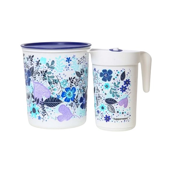 Tupperware Kit Tókio Floral tampa Azul Jarra 2 Litros + Super Instantânea 5,5 Litros