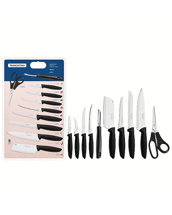 Jogo de Facas Tramontina Plenus 10 Peçascom Lâminas de Aço Inox e Cabo de Polipropileno 10 Peças