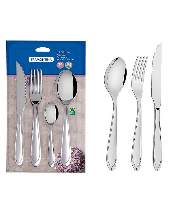 Faqueiro Tramontina Laguna em Aço Inox com Facas para Churrasco 24 Peças