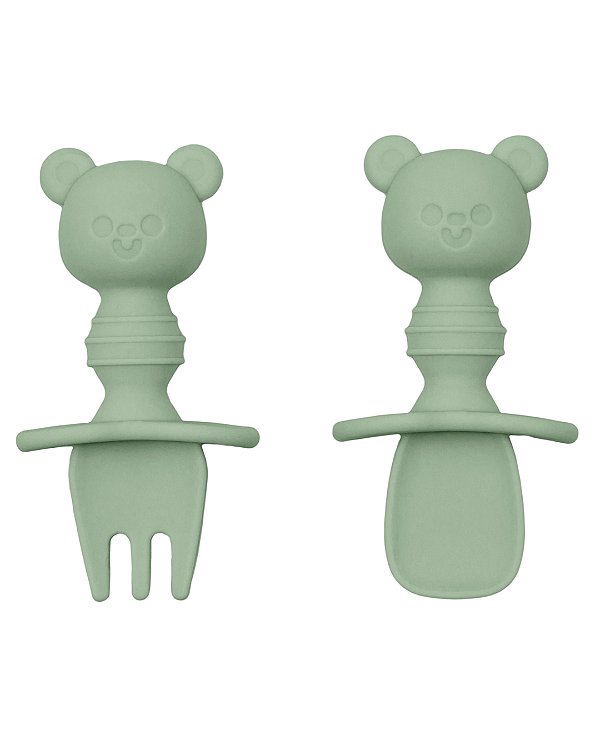 Kit Talheres Ursinho Em Silicone Buba Verde