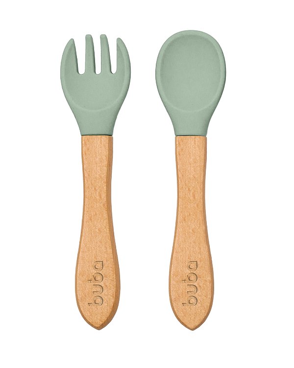 Kit Talheres Em Silicone e Bambu Buba - Verde