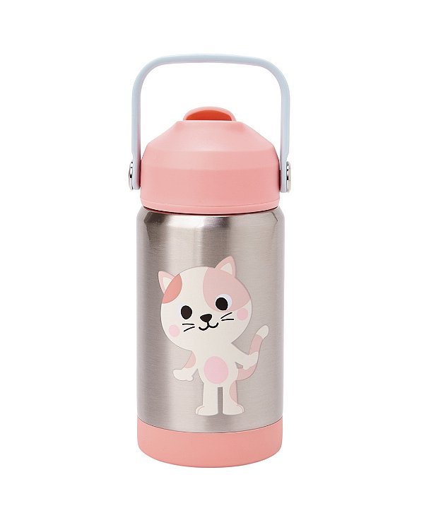 Copo Térmico Parede Dupla Com Canudo 360ml Buba - Zoo Gato