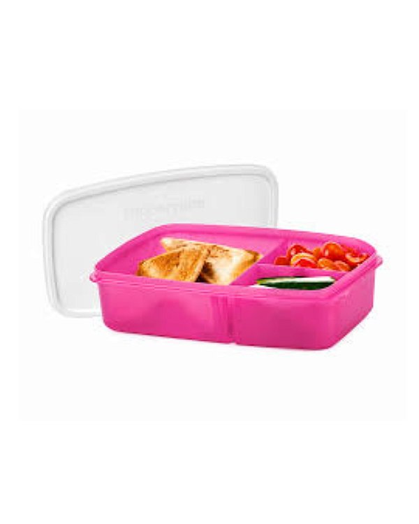Tupperware Basic Line Com Divisão 1 Litro - Rosa Fluo Tampa Branca