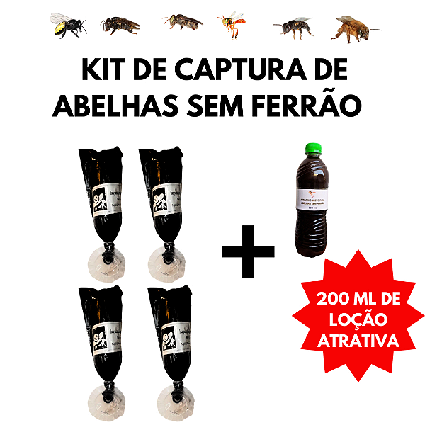 KIT 4 Iscas de Captura de abelhas sem ferrão +Atrativo 200ml e Manual