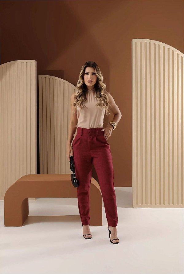 Calça Skynny Forrada Linho Rústico