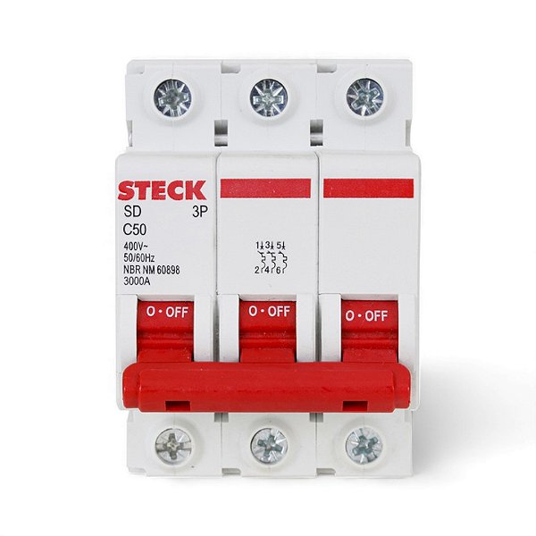 Disjuntor Din Tripolar Curva C 50A Steck