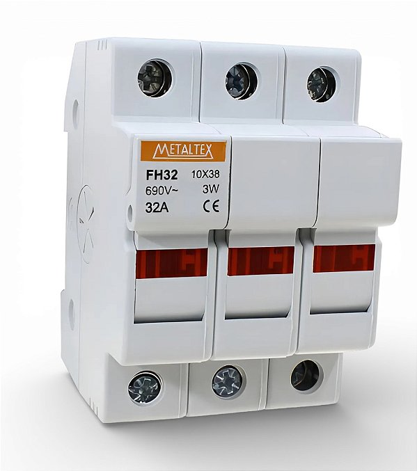 Porta Fusível Cartucho Metaltex 10x38mm 3 Polos 32A