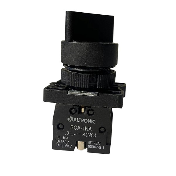 Chave Comutadora 22mm 2 Posições BCA1NA Com Retenção Preto