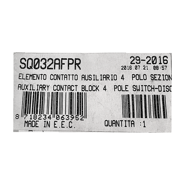 Bloco Contato Auxiliar Giovenzana - SQ032AFPR Tipo R
