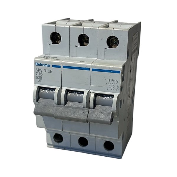 Disjuntor Termomagnético Tripolar 3 polos de 16A MW316E C16