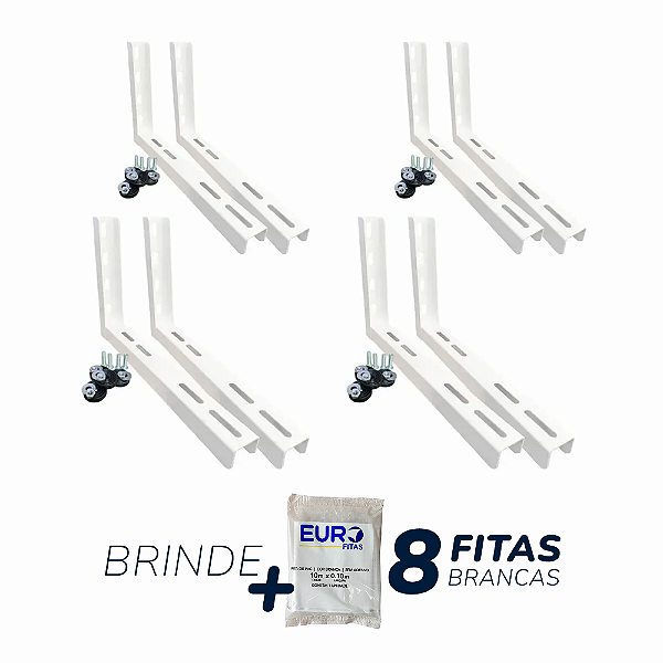 Kit 4 Pares Suporte Condensadora de Ar-Condicionado 18.000 a 24.000 500mm + 8 Fitas PVC Brancas de Brinde
