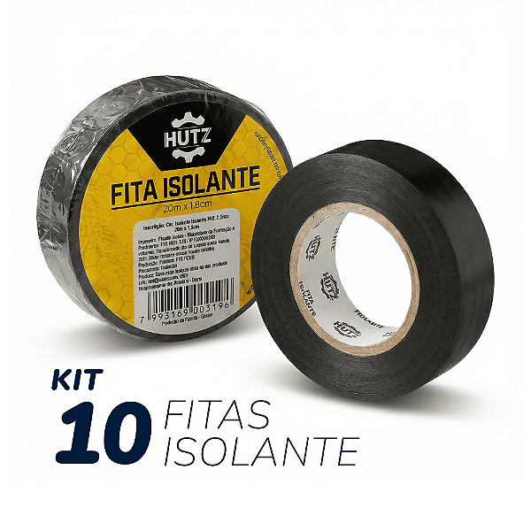 Kit 10 Fitas Isolante Adesiva Reforçado 20m X 1,8cm Hutz