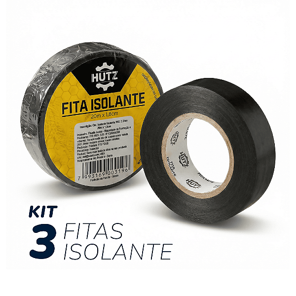 Kit 3 Fitas Isolante Adesiva Reforçado 20m X 1,8cm Hutz