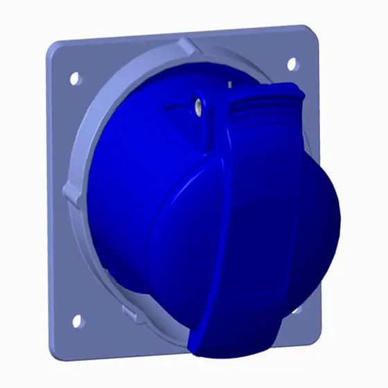 Tomada De Embutir Angulada Painel Flange 3p+T200-250v32aip44 9h Azul Abb