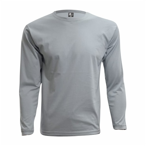 Camiseta Adulto M.Longa Cinza Claro em Algodão Penteado Fio 30.1 – Premium