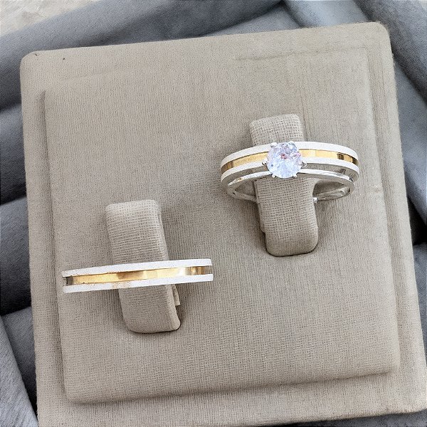 Aliança de Prata 950 com Banho de Ouro 18k Aurique com Anel Solitário de brinde Aliança so love