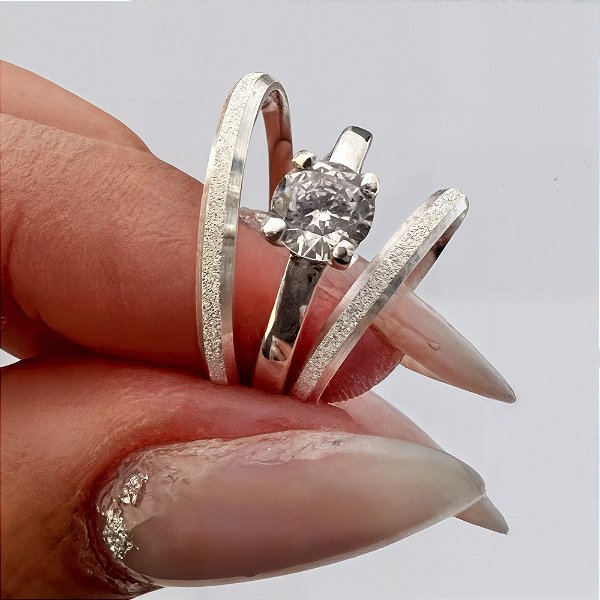 Aliança de Prata 950 Tradicional Essência Lioren 2mm Com Anel Solitário de Brinde Aliança só Love