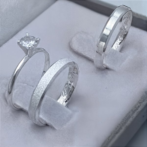 Aliança de Prata 950 Tradicional Essência MYELLE Com Anel Solitário de Brinde Aliança só Love