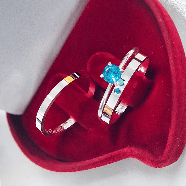 Aliança de Prata 950 Tradicional Essência SOLENNE BLUE FINE Com Anel Solitário de Brinde Aliança só Love