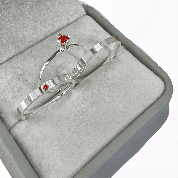 Aliança de Prata 950 Tradicional Essência SOLENNE RED Com Anel Solitário de Brinde Aliança só Love