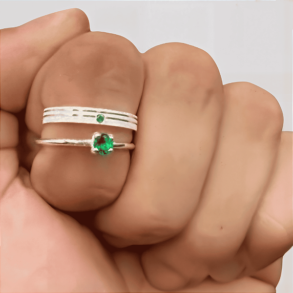 Aliança de Prata 950 Tradicional Essência VELURE GREEN Com Anel Solitário de Brinde Aliança só Love
