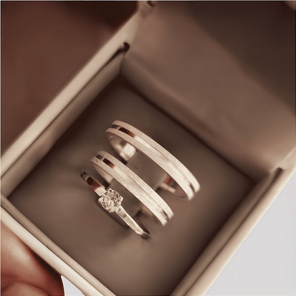 Aliança de Prata 950 Tradicional Essência ZAPHIRA 3mm Com Anel Solitário de Brinde Aliança só Love