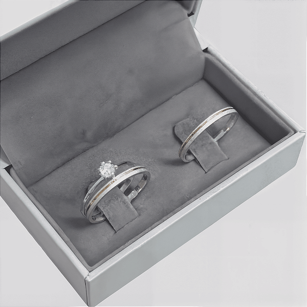 Aliança de Prata 950 com Banho de Ouro 18k  Auroréa   Com Anel Solitário de Brinde Aliança só Love