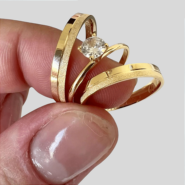 Aliança de Moeda antiga 4mm Tradicional Essência  Valine Com Anel Solitário de Brinde Aliança só Love