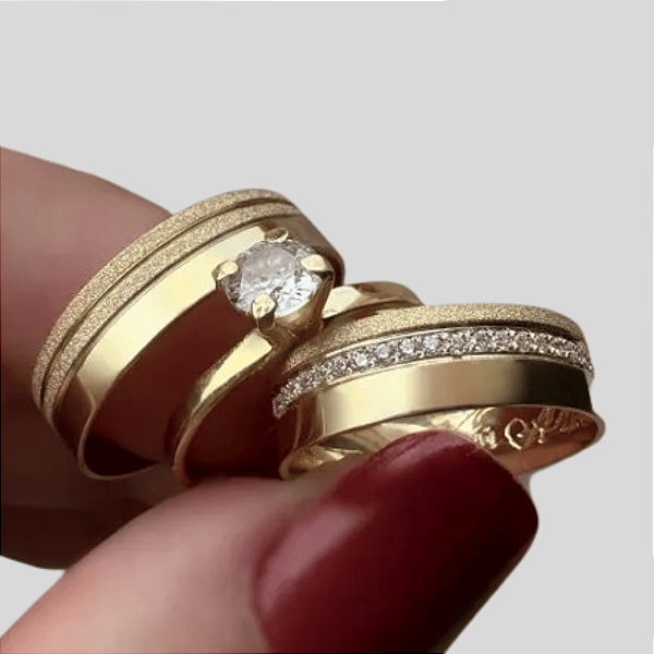 Aliança de  Moeda Antiga 8mm Maitê Brilho eterno Com Anel Solitário de Brinde Aliança só Love