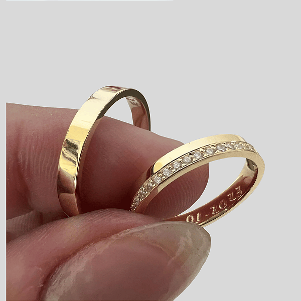 Aliança de Moeda Antiga  4mm Tila Brilho eterno Com Anel Solitário de Brinde Aliança só Love
