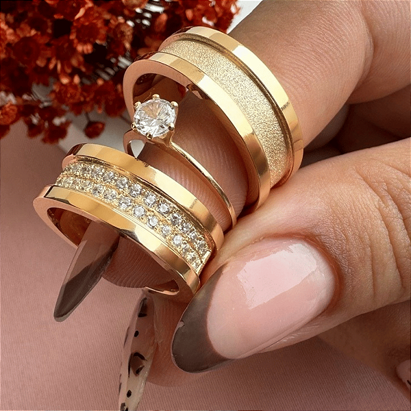 Aliança de Moeda antiga 10 mm Premium  Dubai Com Anel Solitário de Brinde Aliança só Love