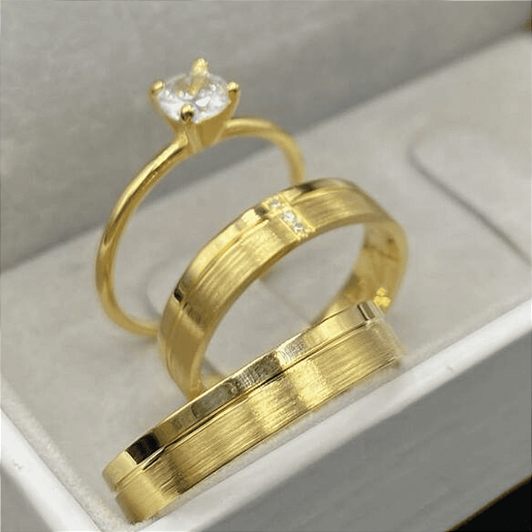 Aliança de moeda antiga Premium  Lyon Com Anel Solitário de Brinde Aliança só Love