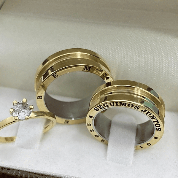 Aliança de Moeda antiga  Premium  Milão Com Anel Solitário de Brinde Aliança só Love