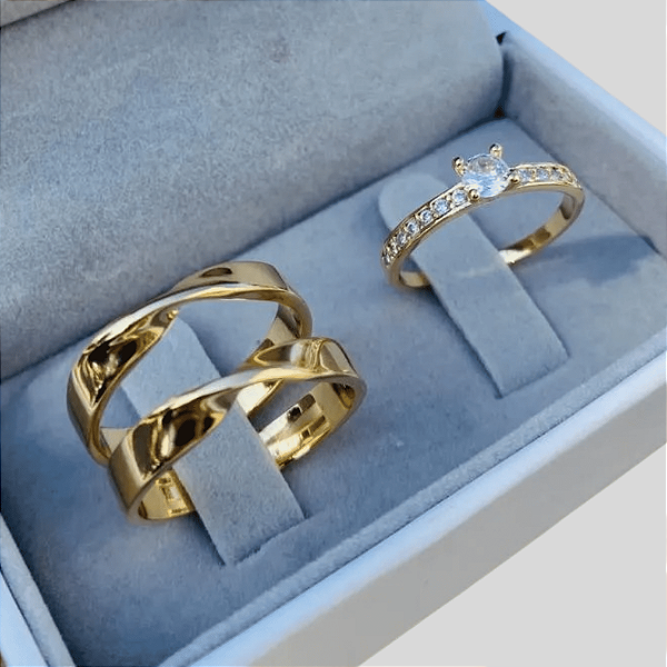 Aliança de moeda antiga Premium  Tóquio Com Anel Solitário de Brinde Aliança só Love