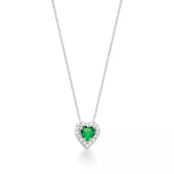 Gargantilha de Prata 925 Coração Verde Cravejado 8mm – Feminina e Delicada | Alianças Só Love