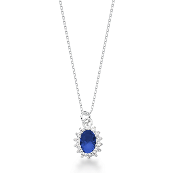 Gargantilha de Prata 925 Ponto de Luz Oval Azul Cravejado – Elegância e Serenidade | Alianças Só Love