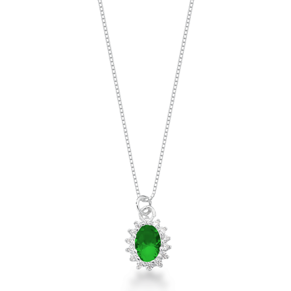 Gargantilha de Prata 925 Ponto de Luz Oval Verde Cravejado – Elegância e Serenidade | Alianças Só Love