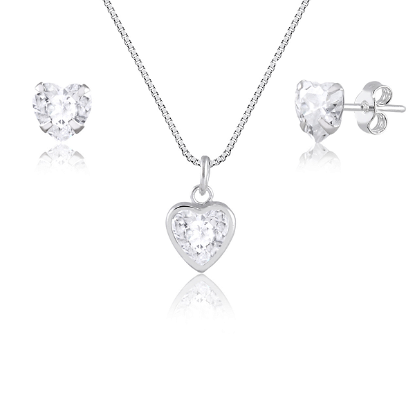 Conjunto de Prata 925 Ponto de Luz Coração – Elegância e Charme Feminino | Alianças Só Love