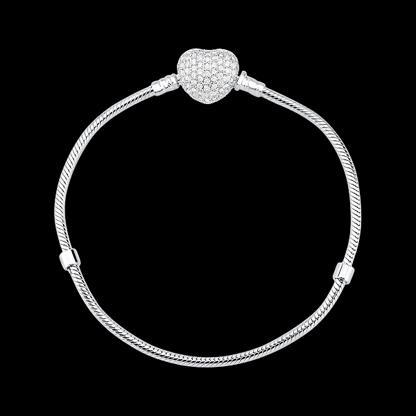 Pulseira para Berloque de Prata 925 com Coração Cravejado de Zircônias – Estilo e Elegância Personalizada | Alianças Só Love