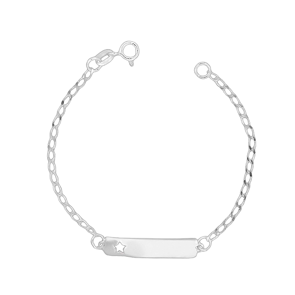 Pulseira de Prata Infantil com Placa Lisa e Estrela Personalizada – Carinho e Proteção para os Pequenos | Alianças Só Love