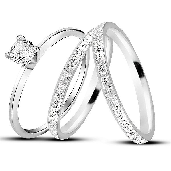 Aliança de Prata 950 Tradicional Essência Freya 2mm Com Anel Solitário de Brinde Aliança só Love