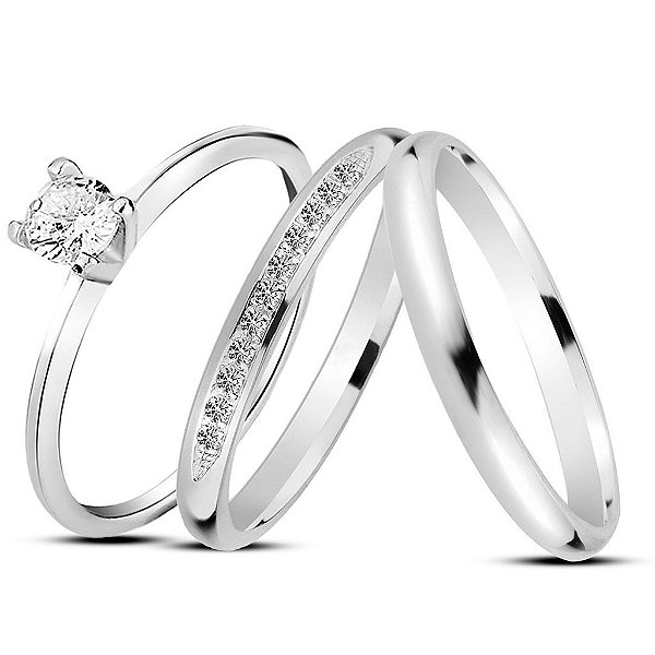 Aliança de Prata 950 Brilho eterno Stellare 2mm Cristal Com Anel Solitário de Brinde Aliança só Love