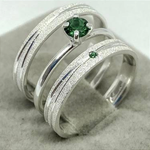 Aliança de Prata 950 Cravejada Brilho Eterno Florya 5mm Com Anel Solitário de Brinde Aliança só Love