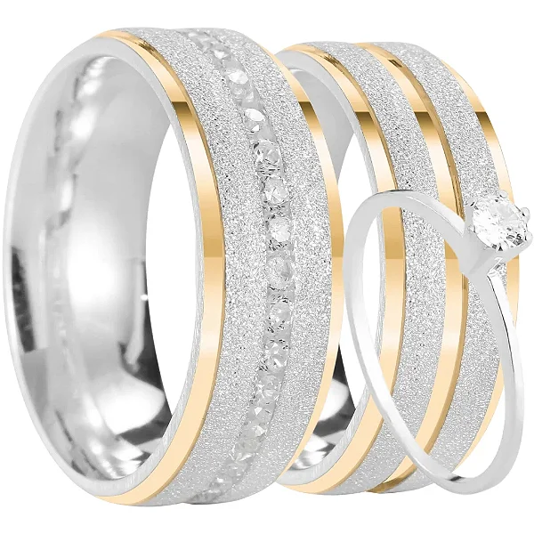 Aliança de Prata 950 com Banho de Ouro 18k Orelis 8mm Com Anel Solitário de Brinde Aliança só Love