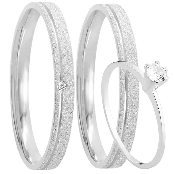 Aliança de Prata 950 Cravejada Brilho Eterno Sola 3mm Com Anel Solitário de Brinde Aliança só Love