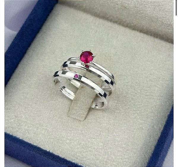 Aliança de Prata 950 Cravejada Lumith Brilho Eterno Com Anel Solitário de Brinde Aliança só Love