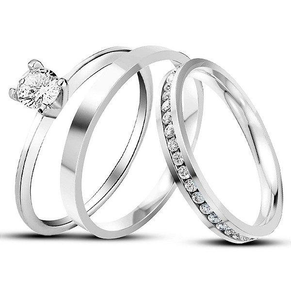 Aliança de Prata 950 Cravejada Ziralle Brilho Eterno Com Anel Solitário de Brinde Aliança só Love