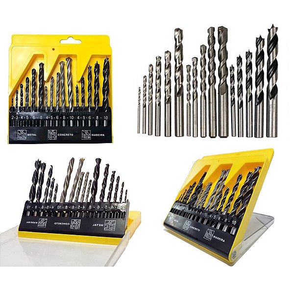 Jogo Kit De Brocas Para Furadeira Madeira Ferro Concreto Com 16 Peças Fertak