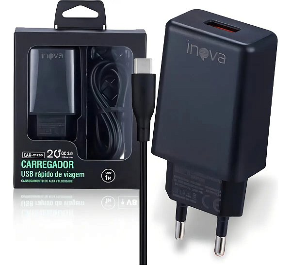 Carregador Turbo Inova Car-2176d Usb Tipo C Preto