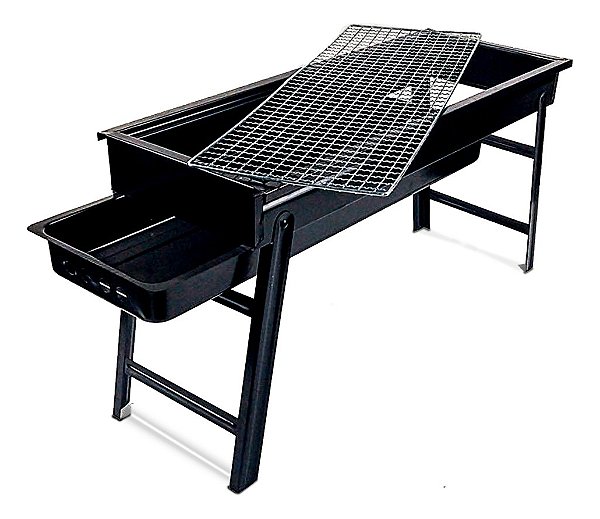 Churrasqueira Portátil Dobrável Com Gaveta Preta 60cm